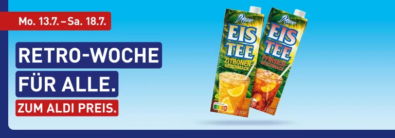 Aldi Nord bringt Kultprodukte zurück: Das kommt ab 13. Juli in die Filialen Aldi Nord bringt ab dem 13. Juli beliebte Kultprodukte im Retro-Design zurück. River Iced Tea, Kaffee, Tee, Bier und weitere Klassiker sind erhältlich.